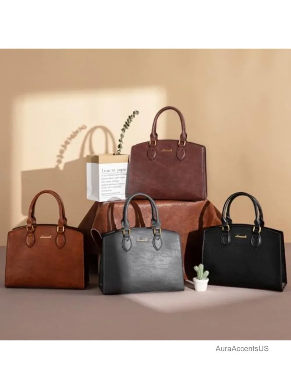 PU Leather Tote Shoulder Bag Satchel Medium Vintage Retro Handbag